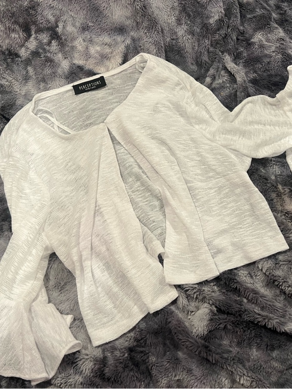 Perceptions Women's white Open-Front Lightweight Knit Cardigan flow sleeves